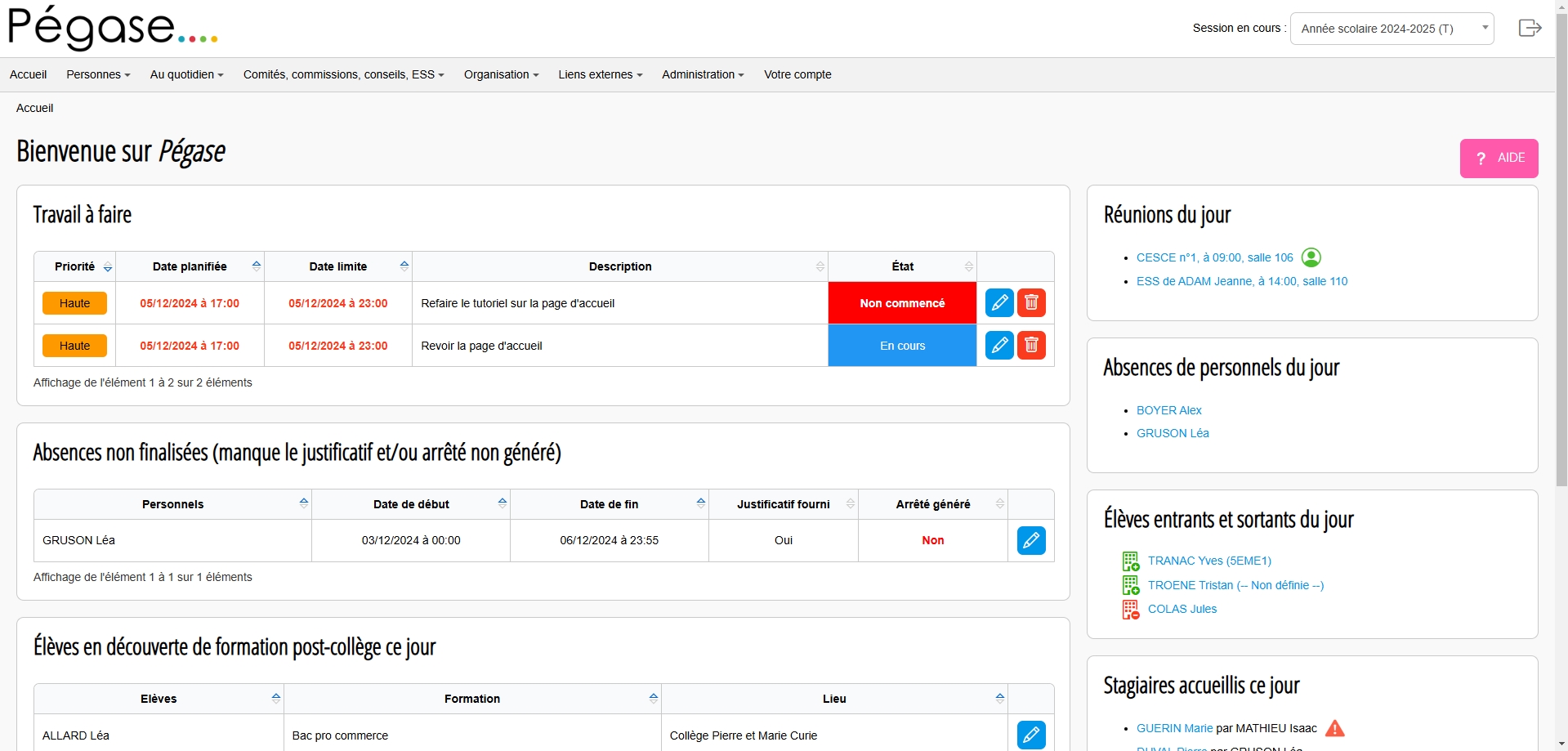La page d'accueil